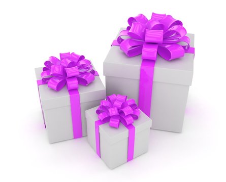 three gift boxes with bows isolated on white