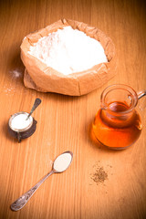 Ingredients for bread with saffron: flour, saffron water, yeast