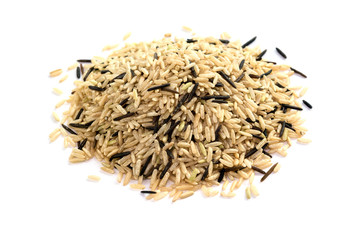 Heap of unpolished rice isolated