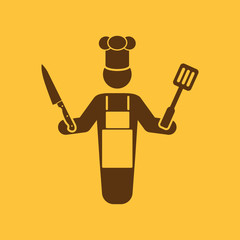 The cook icon. Chef and barbecue, restaurant symbol. Flat