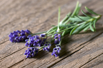 Bunsh of lavender flowers on weathered wood