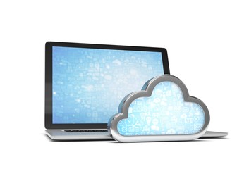 Laptop with cloud computing symbol. 3d render