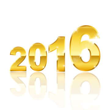 new year 2016 gold letter on white