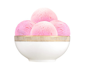 Scoop of fruit ice cream in plate isolated on white background