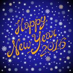 Fototapeta na wymiar Happy New Year 2016 celebration poster, banner or flyer with stylish text and stars on blue background.