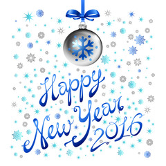 blue snowflake. happy new year. silver ball 2016