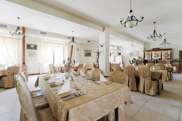 Laid tables in elegant restaurant