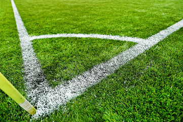 Fototapeta premium Fresh painted sideline on soccer field