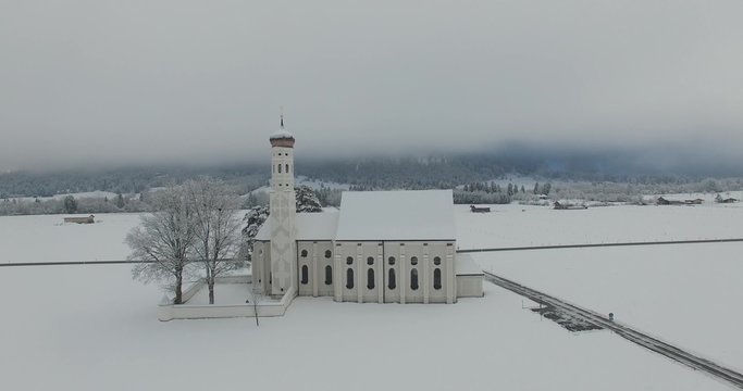 Aerial view of St. Coloman Church in Southern Germany 