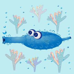 oval water cartoon monster with big eyes