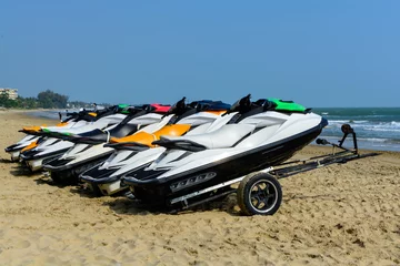 Washable wall murals Water Motor sports Jetski on the beach for rent