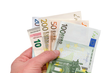 hand holding euro money isolated
