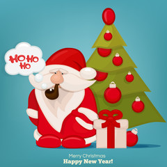 Santa Claus with a bag smoking and saying ho