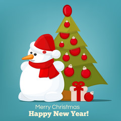 Snow man with christmas tree