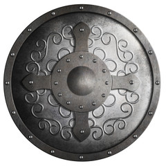 Naklejka premium metal round shield with cross isolated