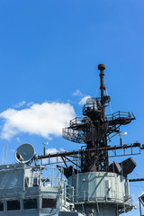 The main control and communication tower on the battleship