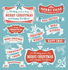 Christmas set - retro labels, banners and signs