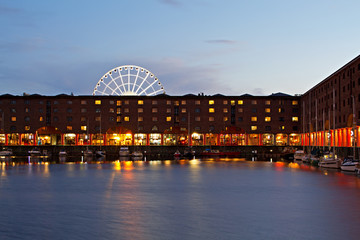 View of Albert Dock in Liverpool UK at Night