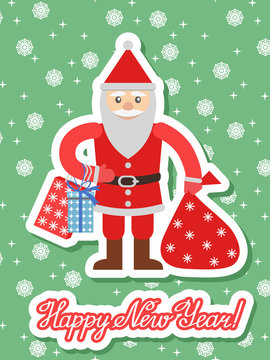 Illustration of Santa Claus with sack in a flat style and wish