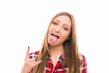 Cool young girl showing sign of the horns