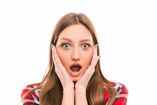 Portrait of surprised girl with raised eyebrows