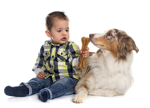 little boy and dog