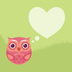 Cute flat owl icon. Valentine's Day card. Vector illustration.