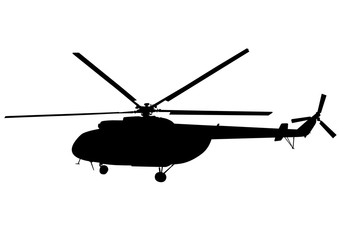 Silhouette of a large helicopter on a white background