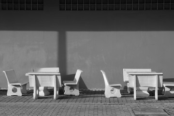 bench marble outdoor in black and white
