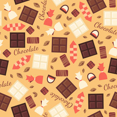 Seamless pattern with chocolate sweets isolated on beige background