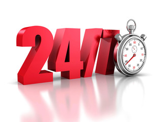 stopwatch with the numbers 24 and 7. always available.