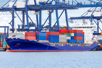 Fototapeta premium Gdynia. Container ship in the port.