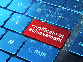 Fototapeta premium Education concept: Certificate of Achievement on computer keyboard background