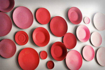 Colored plates on the wall  - toned picture