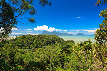 Tropical landscape over jungle and hills