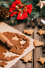 Christmas homemade gingerbread cookies on wooden table