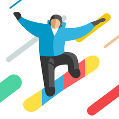 Fototapeta premium Snowboarder jumping pose on winter outdoor background