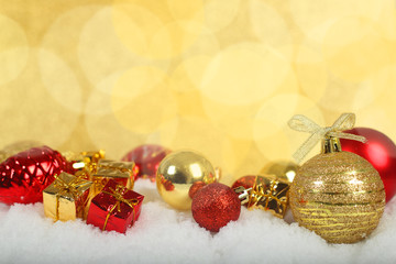 Christmas balls on snow
