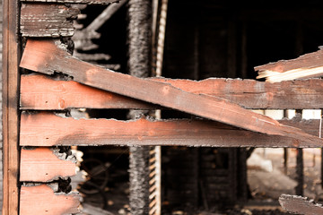 Burnt broken wood wall
