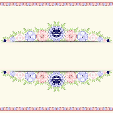 Template with empty space for text on background floral ornament. Gorodets painting. Russian traditional folk art. Vector illustration 10 EPS