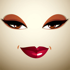 Facial expression of a young pretty woman. Coquette lady visage,