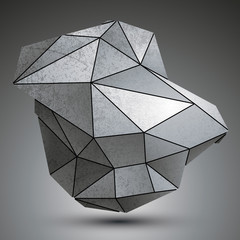 Deformed dimensional tech grayscale object, 3d complex cybernetic