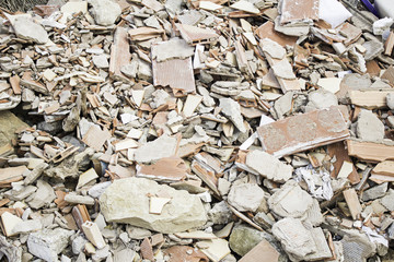 Broken bricks litter