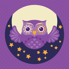 Cute flat owl icon. Valentine's Day card. Vector illustration.