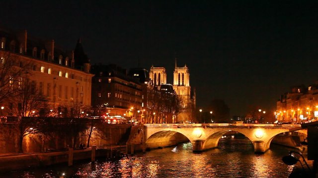 Notre Dame cathedral by night, Paris