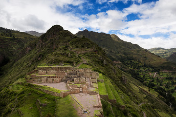 Fototapeta na wymiar View of Inca Ruins near the town of Pisac in the Sacred Valley, Peru