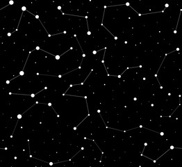 Space vector seamless endless texture with shining stars and constellations in the night sky