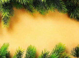 Fototapeta na wymiar Christmas fir tree branches on paper background