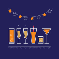 Vector party poster with drinks and cocktails. Illustration  for party invitation