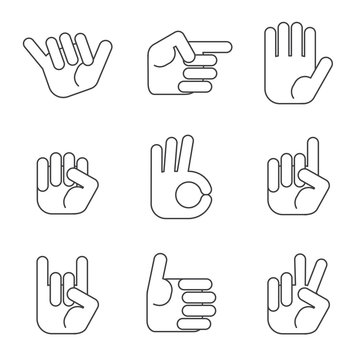 Hands icons vector set. Modern outline minimalistic style.
